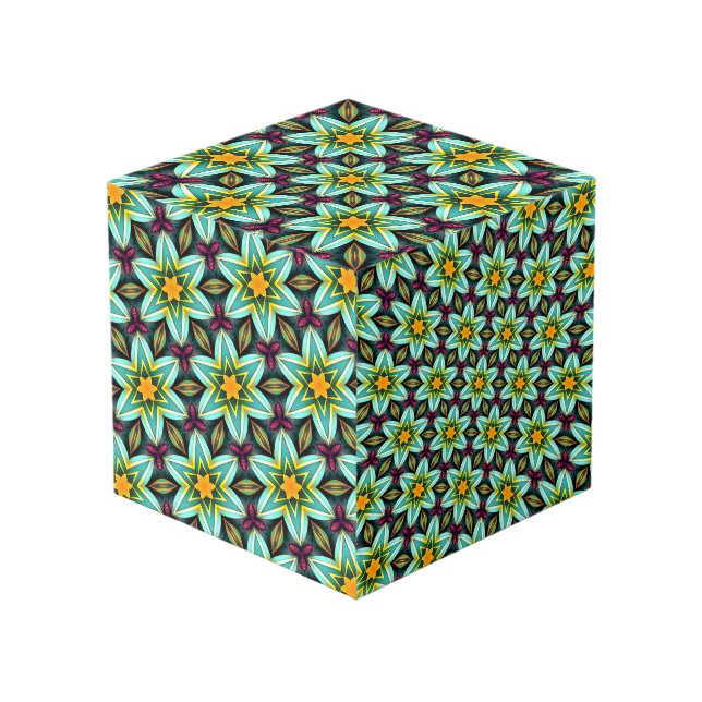 Green Stars Floral Pattern Cube (Front Angled)