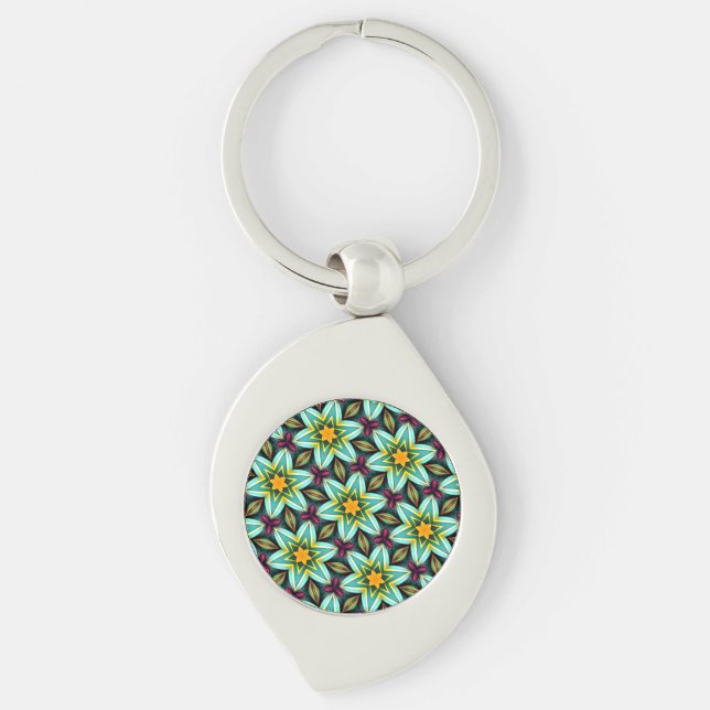Green Stars Floral Pattern Keychain (Front)