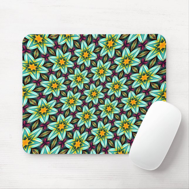 Green Stars Floral Pattern Mouse Pad (With Mouse)