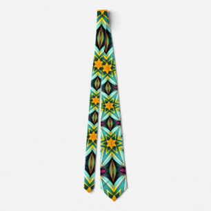Green Stars Floral Pattern Neck Tie