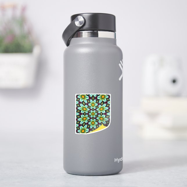 Green Stars Floral Pattern Sticker (HydroFlask)