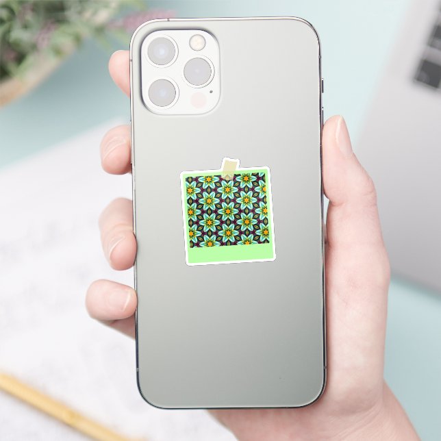 Green Stars Floral Pattern Sticker (Phone)