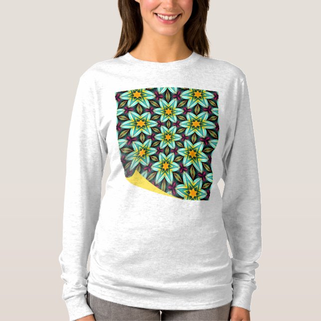 Green Stars Floral Pattern T-Shirt (Front)