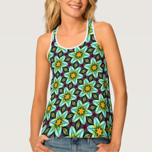 Green Stars Floral Pattern Tank Top