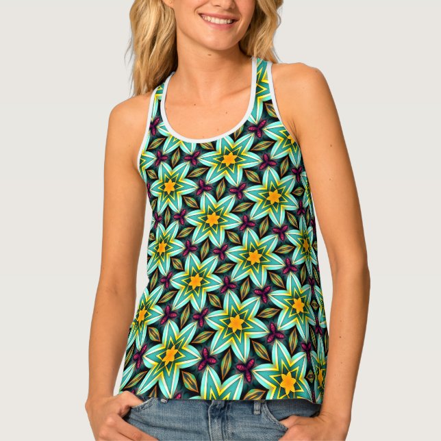 Green Stars Floral Pattern Tank Top (Front)