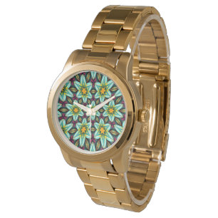 Green Stars Floral Pattern Watch