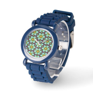Green Stars Floral Pattern Watch
