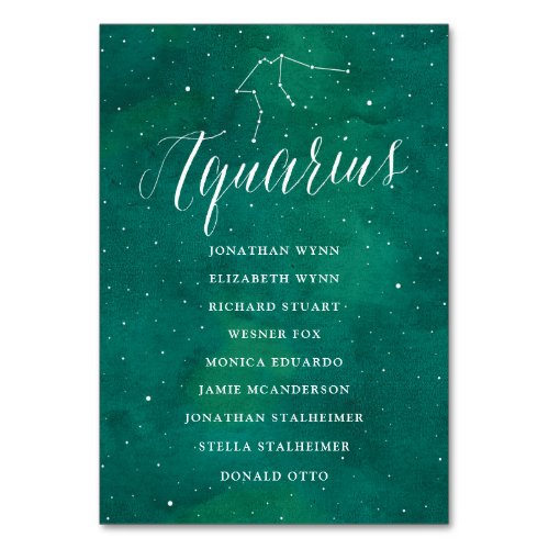 Green Stars Galaxy Seating Chart Card Aquarius
