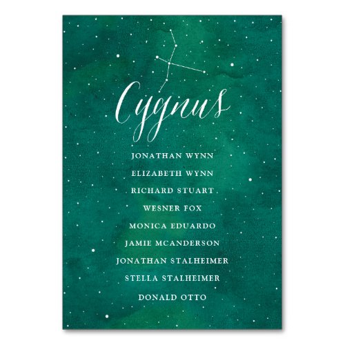 Green Stars Galaxy Seating Chart Card Cygnus