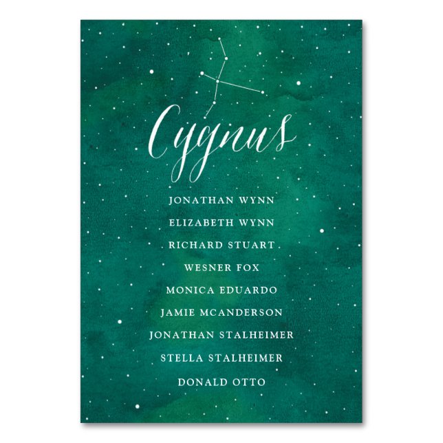 Green Stars Galaxy Seating Chart Card Cygnus (Front)
