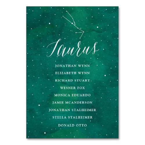 Green Stars Galaxy Seating Chart Card Taurus