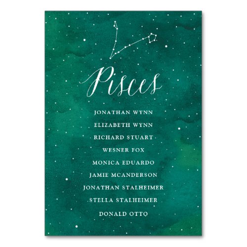 Green Stars Galaxy Wedding Seating Card Pisces