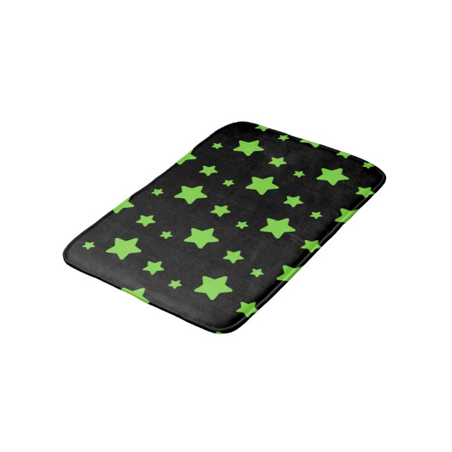 Green stars on black pattern bath mat (Angled)