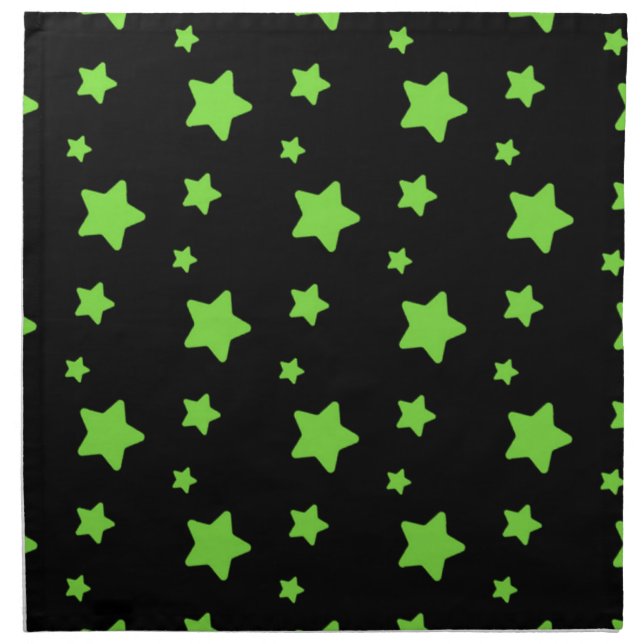 Green stars on black pattern cloth napkin (Front)