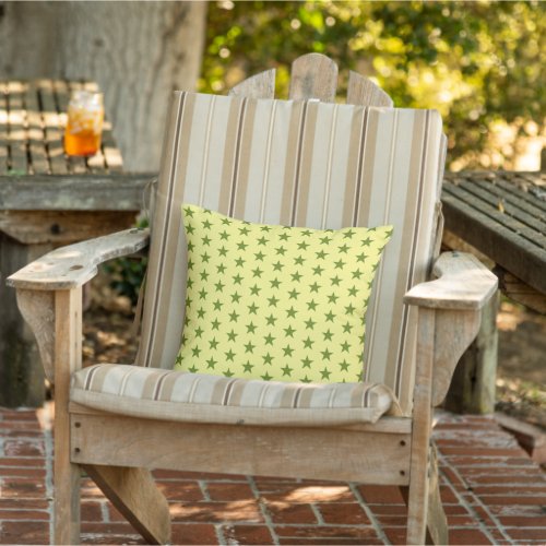 Green stars pattern light yellow outdoor pillow