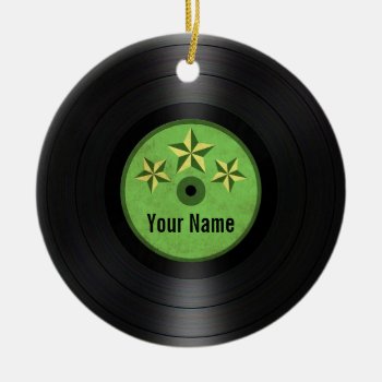 Green Stars Personalized Vinyl Record Album Ceramic Ornament by JeffBartels at Zazzle