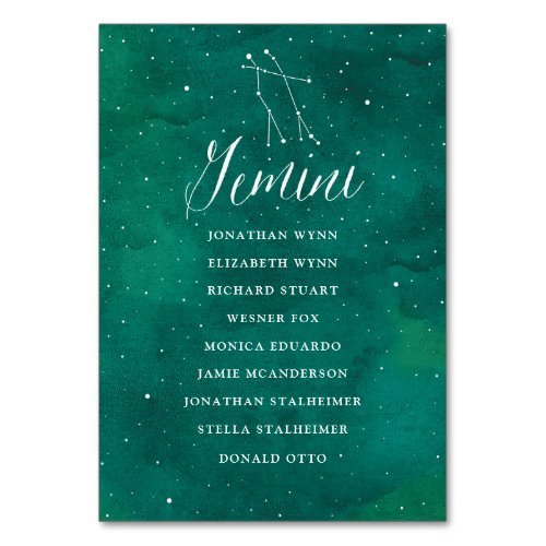 Green Stars Wedding Seating Chart Card Gemini