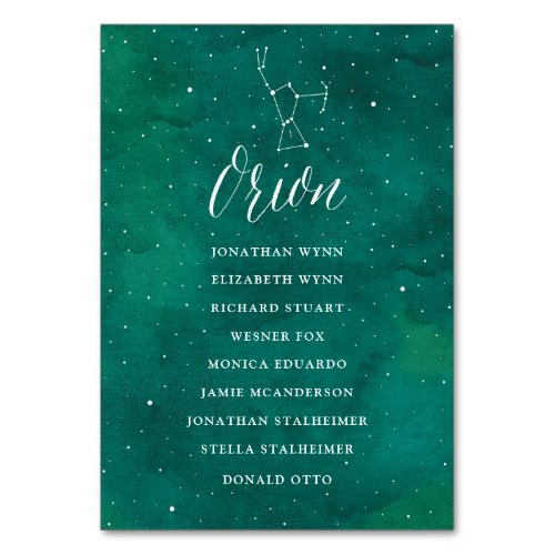 Green Stars Wedding Seating Chart Card Orion