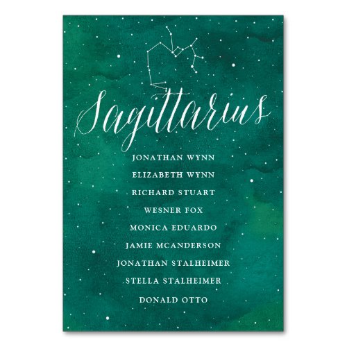 Green Stars Wedding Seating Chart Card Sagittarius