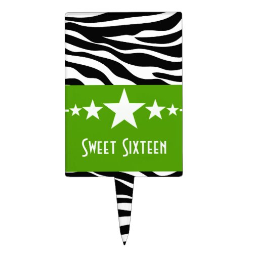 Green Stars Zebra Print Sweet 16 Cake Pick