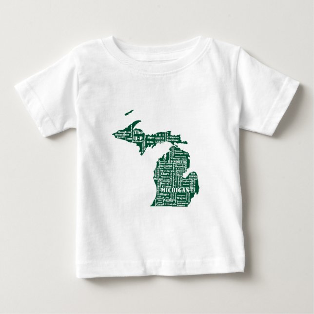 Green State of Michigan Cities Baby T-Shirt (Front)
