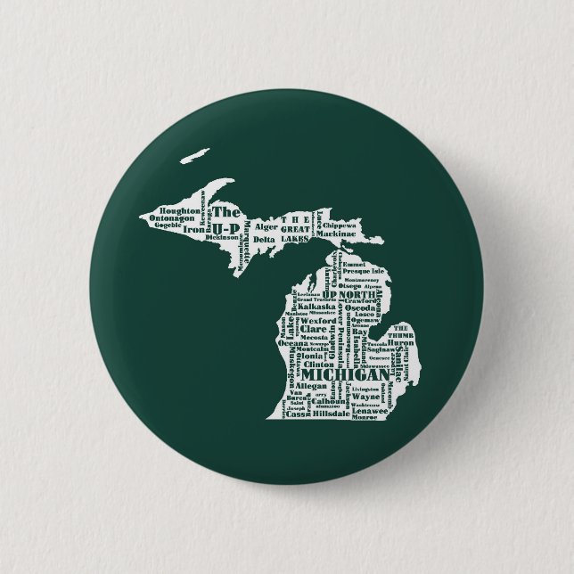 Green State of Michigan Cities Button (Front)