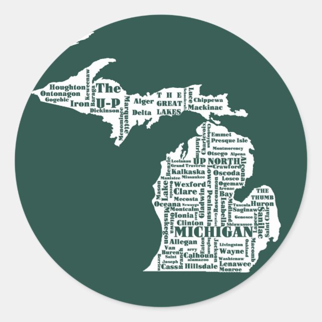 Green State of Michigan Cities Classic Round Sticker (Front)