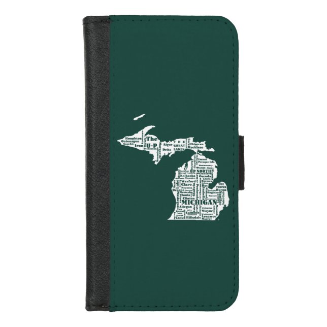 Green State of Michigan Cities iPhone Wallet Case (Front)