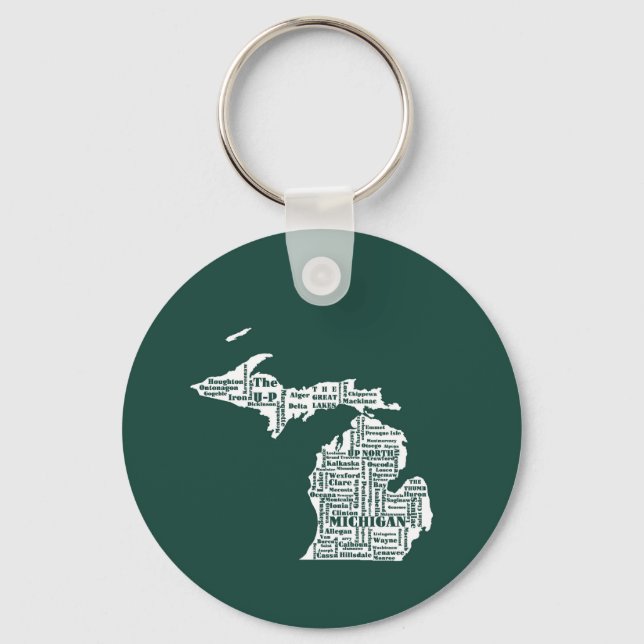 Green State of Michigan Cities Keychain (Front)