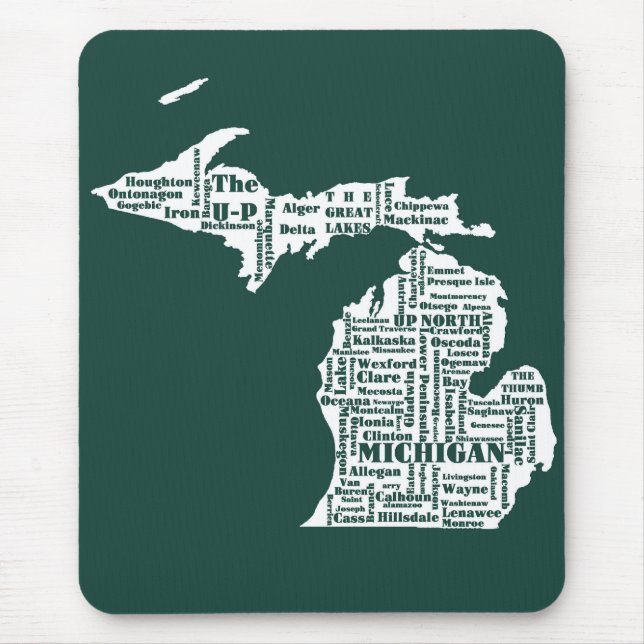 Green State of Michigan Cities Mouse Pad (Front)