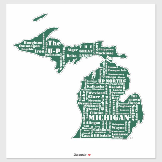 Green State of Michigan Cities Sticker (Sheet)