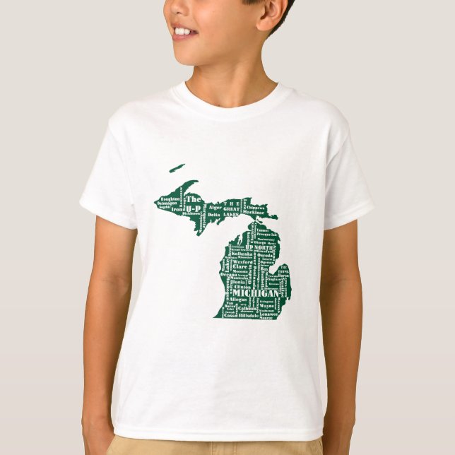 Green State of Michigan Cities T-Shirt (Front)