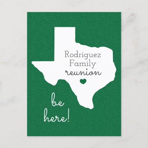 Green State of Texas Family Reunion Postcard