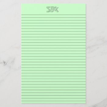 Green Stationery Paper Monogram Optional Lines by kithseer at Zazzle