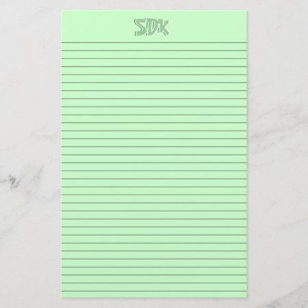 Green Stationery Paper Monogram Optional Lines