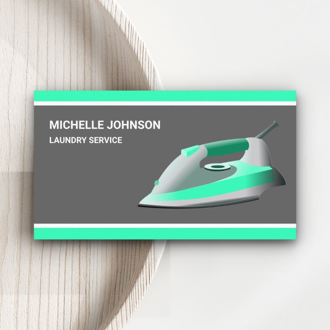 Green Steam Iron Laundry Ironing Service Business Card (Creator Uploaded)