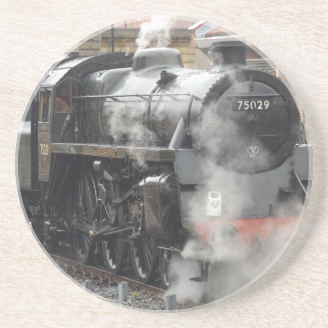Green Steam locomotive Sandstone Coaster (Front)