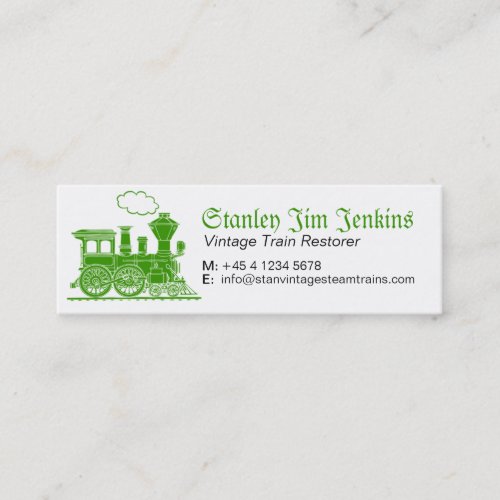 Green steam train restorer skinny business card