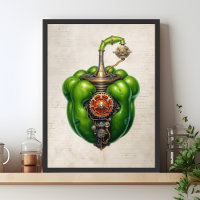 Green Steampunk Bell pepper wall art, kitchen