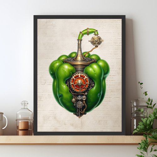 Green Steampunk Bell pepper wall art kitchen Poster