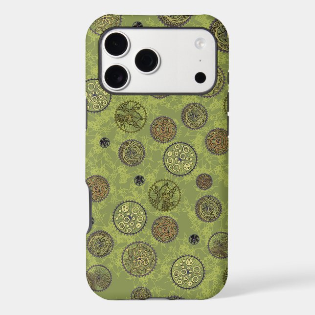 Green Steampunk Gear Medallions iPhone Case (Back)
