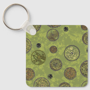 Green Steampunk Gear Medallions Keychain