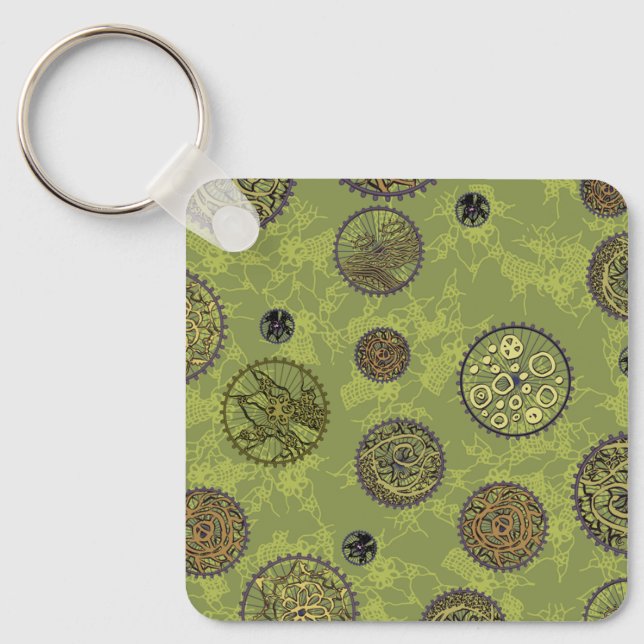 Green Steampunk Gear Medallions Keychain (Front)