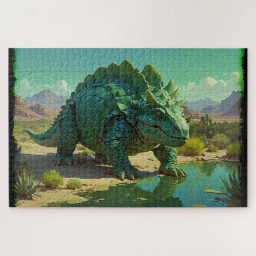 Green Stegosaurus and Desert Pool Jigsaw Puzzle