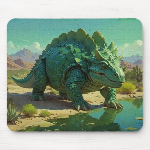 Green Stegosaurus and Desert Pool Mouse Pad