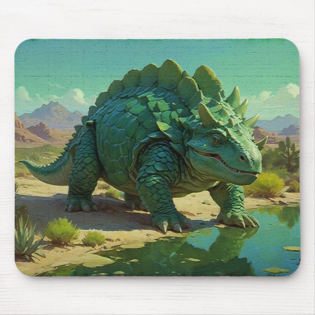Green Stegosaurus and Desert Pool Mouse Pad (Front)