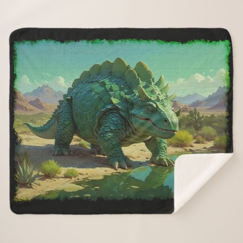 Green Stegosaurus and Desert Pool Sherpa Blanket