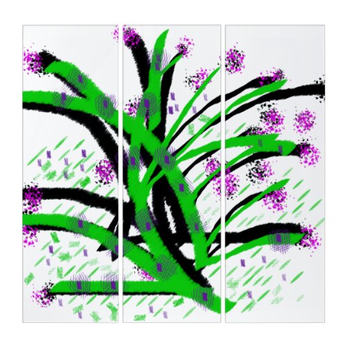 Green Stems Purple Blossoms Triptych