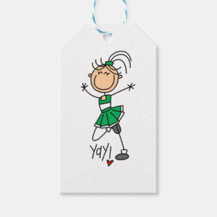 Green Stick Figure Cheerleader Gift Tags