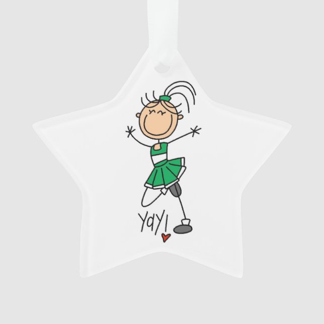 Green Stick Figure Cheerleader Ornament (Front)